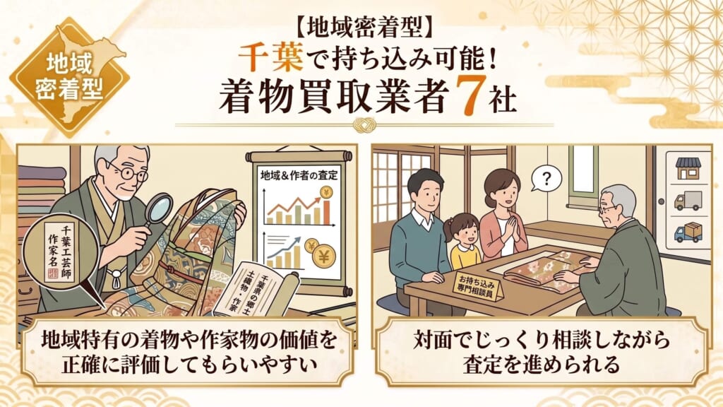 地域密着型の着物買取業者のメリットについてまとめた画像