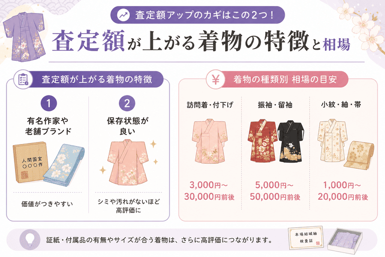 着物宅配買取で査定額が上がる着物の特徴と相場
