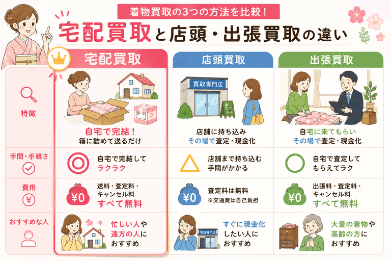 着物宅配買取と店頭・出張買取の違いを比較
