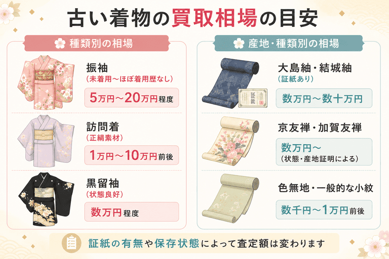 古い着物の買取相場を種類・産地別に確認する