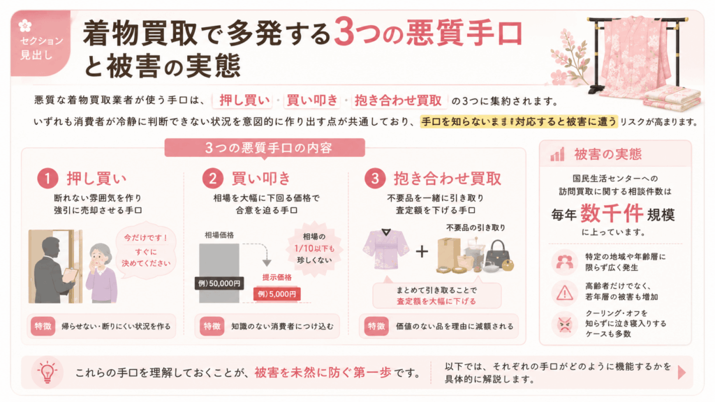 着物買取で多発する3つの悪質手口と被害の実態画像