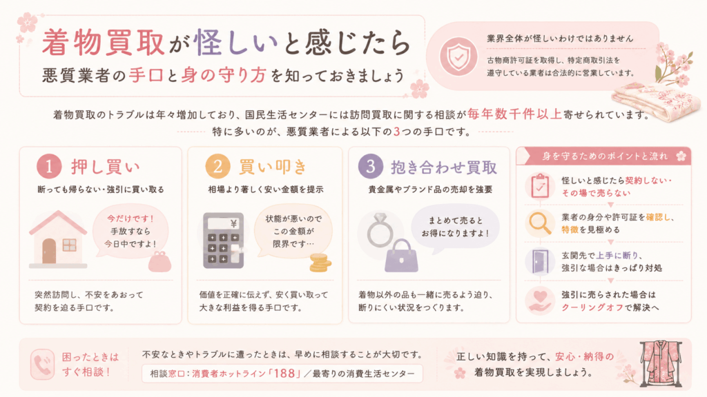 着物買取が怪しいポイントについての説明画像